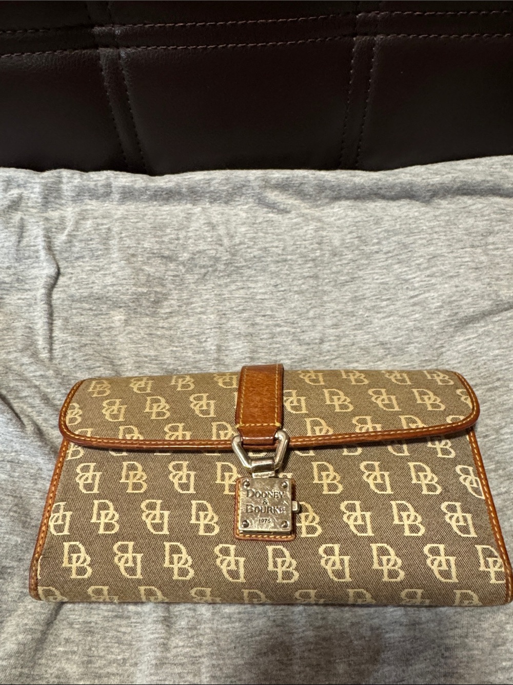 Dooney & Bourke Brown and Tan Signature Logo Wallet Clutch